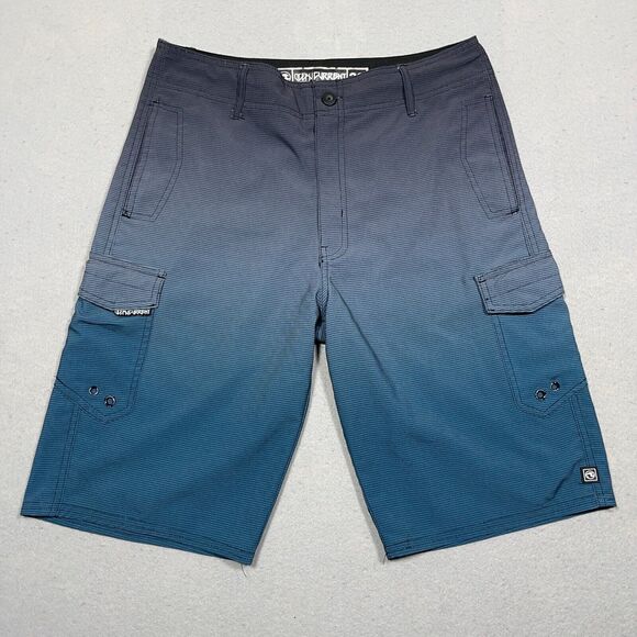 Ocean Current Amphibious Hybrid Shorts Men 29 Blue Black Cargo Pockets Quick Dry - Picture 1 of 12